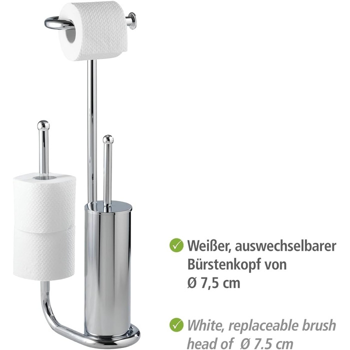 Набір для туалету WENKO Stand WC-Garnitur Universalo Chrom, з тримачем туалетного паперу та щіткою для унітазу, з хром-сталі, 20 x 62,5 x 23 см