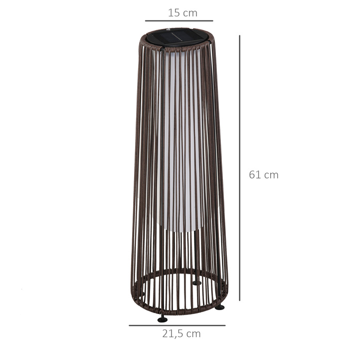 Outsunny Solar Lamp, Garden Lamp, Rattan Solar Light, Automatic LED, Brown, 21.5 x 21.5 x 61 cm | Aosom