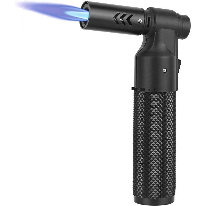 Бутанова пальник-факел Küchenbrenner: велика полум'я Jet, регульована, для кемпінгу, приготування їжі, зварювання, грилю. Повторно заправляється, портативна міні-паяльна лампа. Чорний колір.