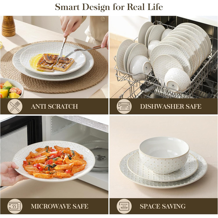 Набір кавових чашок MALACASA з блюдцем, 8 шт. (4 персони), кавовий сервіз з порцеляни, об'єм 180 мл, для кави, чаю, десертів, бежевий