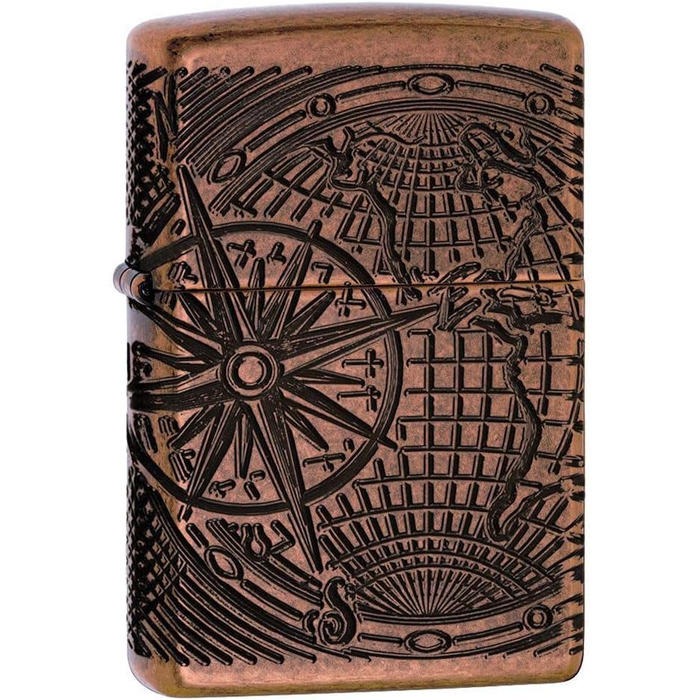 Zippo 29853 – World Map, Antique Copper – Gasoline Windproof Lighter, Refillable, in a High-Quality Gift Box