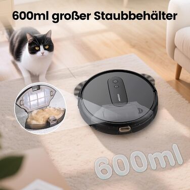 Робот-пилосос AIRROBO P25: потужність 2800 Pa, для твердих поверхонь та килимів, керування через додаток, 120 хв роботи, з пультом дистанційного керування (чорний)