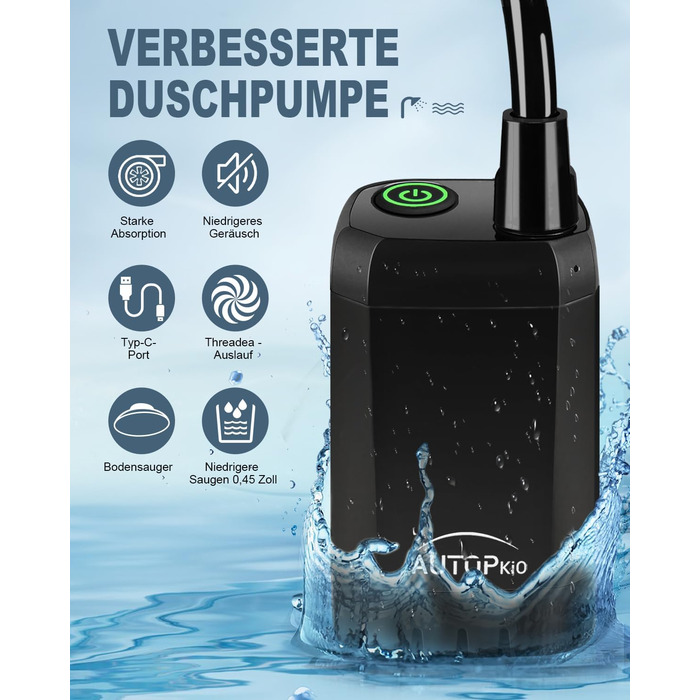 AUTOPkio Camping Shower with Pump, Upgraded Camping Shower 6000mAh Rechargeable Pump, Smart Digital Display for Camp, Outdoor, Pet, Emergency (Black)