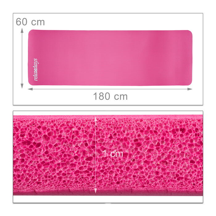 Relaxdays Yoga Mat, 1 cm thick, solid color