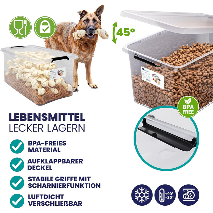 Deuba® Storage Boxes 6 x 60L with Lid and Wheels, Stackable, Transparent BPA-Free Plastic, Click Closure, RB60 for Office, Garage, Laundry Room