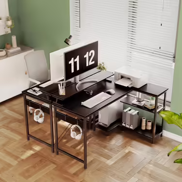 ODK L-Shaped Desk, Desk with Shelf Reversible, Gaming Desk L Shape Desk with Monitor Stand, Computer Desk PC Desk Office Desk for Home Office (Brown, 120x80x88cm)