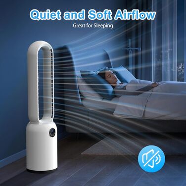 Безлопатий вентилятор з дистанційним керуванням, тихий, з LED-дисплеєм, 90° гойдання, 24 швидкості, 12H таймер, підлоговий вентилятор для дому (білий)