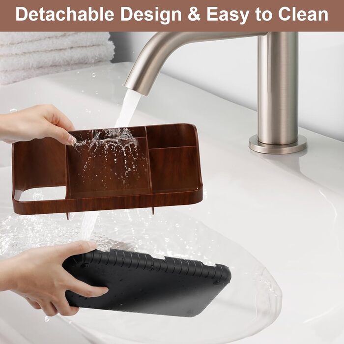 Тримач для зубних щіток у ванну кімнату: органайзер для електричних щіток та пасти, 7 відділень, дерев'яний (колір коричневого дерева)