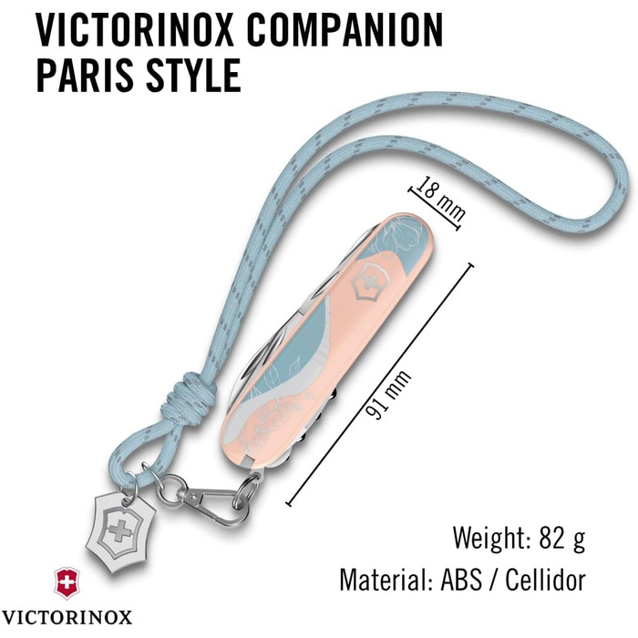 Мультитул Victorinox Companion, 16 функцій, Swiss Made, для жінок, подарункова коробка, стиль Paris (рожевий, блакитний)