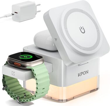 База для зарядки Apple Watch та iPhone MagSafe 3-в-1, куб сірого кольору, сумісна з iPhone 17/16/15/14/13/12/Air/Pro Max, Apple Watch 11/10/9, AirPods