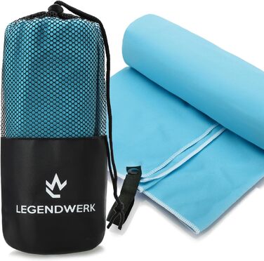 Рушник з мікрофібри Legendwerk® 160x80 см – швидковисихаючий, компактний, для подорожей, спорту та відпочинку на природі – легкий, стильний, з сумкою та петлею для підвішування. 1 шт (Світло-блакитний)