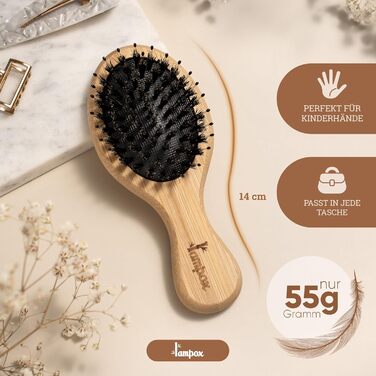 Бамбукова щітка для волосся Lampox з щетиною кабана, масажна щітка для голови, розпушувач для довгих волосся та кучерів, підходить для жінок, чоловіків та дітей (овальна, для дітей)