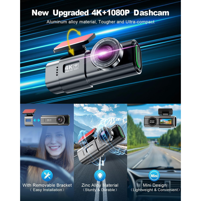 4K WiFi відеореєстратор в автомобіль, з Wi-Fi, SD 64GB, IPS екран 1.47