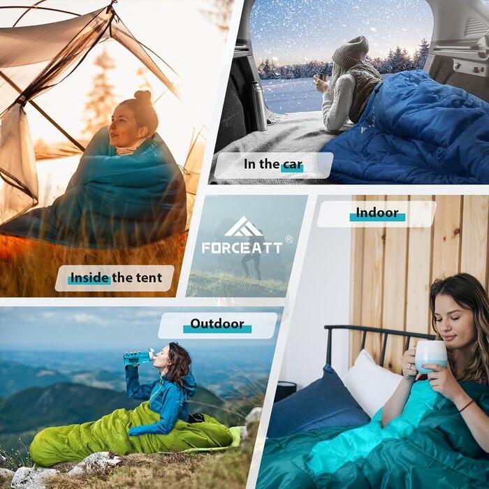 Спальний мішок Forceatt -10°C~15°C, 4 сезони, зимовий для дорослих, водонепроникний, ультралегкий для кемпінгу, подорожей, намету, активного відпочинку. -10°C, синій