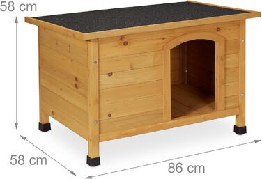 Будка для собак Relaxdays, 58 x 86 x 58 см, дерев'яна, вологостійка, для вулиці, натуральний колір/чорний