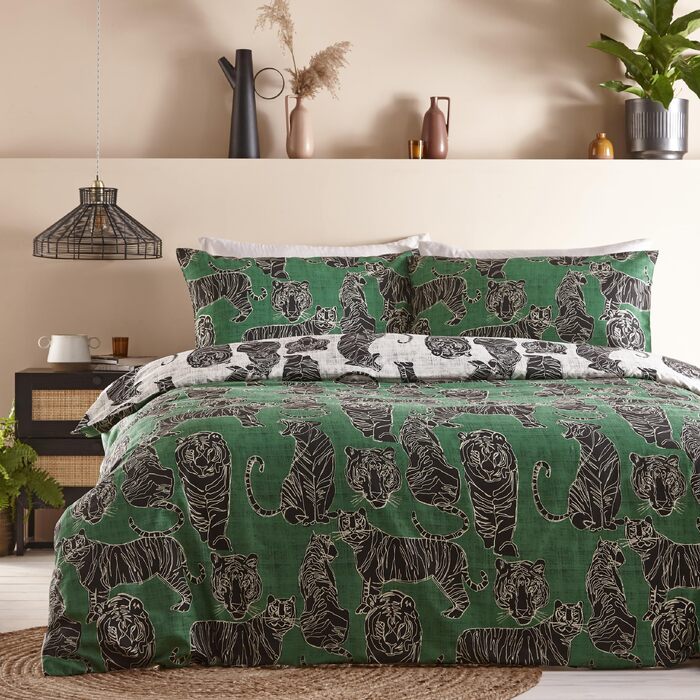 Комплект постільної білизи furn. Witchy Vibes для ліжка Super-King-Size, колір іржаво-помаранчевий (230x220 см), принт Дика кішка, джунглі