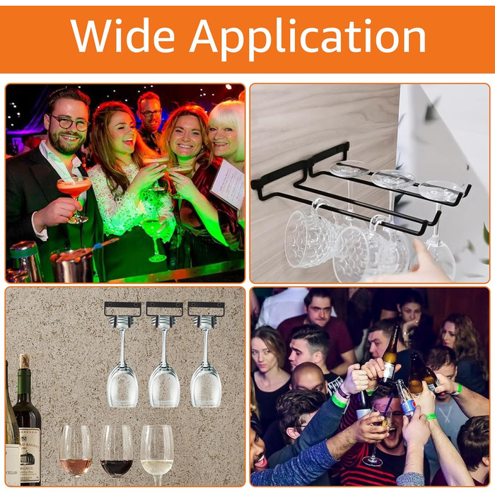 Тримачі для келихів WOPPLXY (6 шт.) - чорні, металеві, 30 см, для ресторану, бару, кухні
