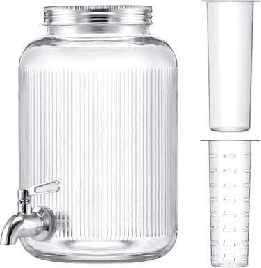 Navaris Drink Dispenser with Tap - Punch Bowl with Lid - Glass Drink Dispenser with Tap - Glass Water Dispenser - Lemonade Dispenser - Juice Dispenser - 4 Liters