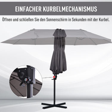 Outsunny Double Canopy Parasol with Crank, Adjustable Garden Umbrella, Sun Protection, Metal, Dark Gray, 440 x 270 x 250 cm | Aosom
