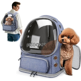 Рюкзак-переноска для котів та собак ALLSOPETS до 7.5 кг, блакитний. Інноваційний рюкзак-бульбашка для подорожей з внутрішнім ремінним кріпленням