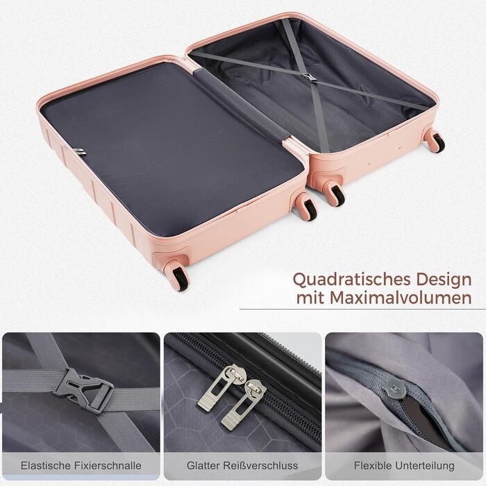 Набір валіз Merax 3 шт. з ABS-пластику з колесами та TSA-замком сіро-зеленого кольору (кофесет 5 шт., світло-рожевий)