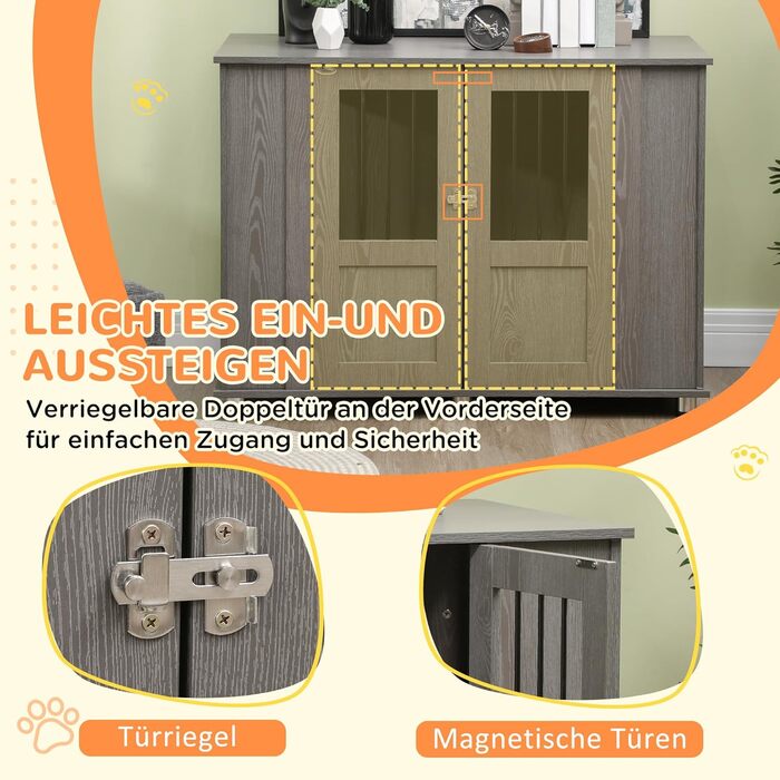 Клітка для собак PawHut - переноска для собак, хатня собача будка з замком, сірим кольором, 85 x 55 x 87 см (114 x 60 x 82 см)