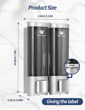 Ручний дозатор мила CHUANGDIAN, настінний, 200 мл, білий (подвійний сріблястий)