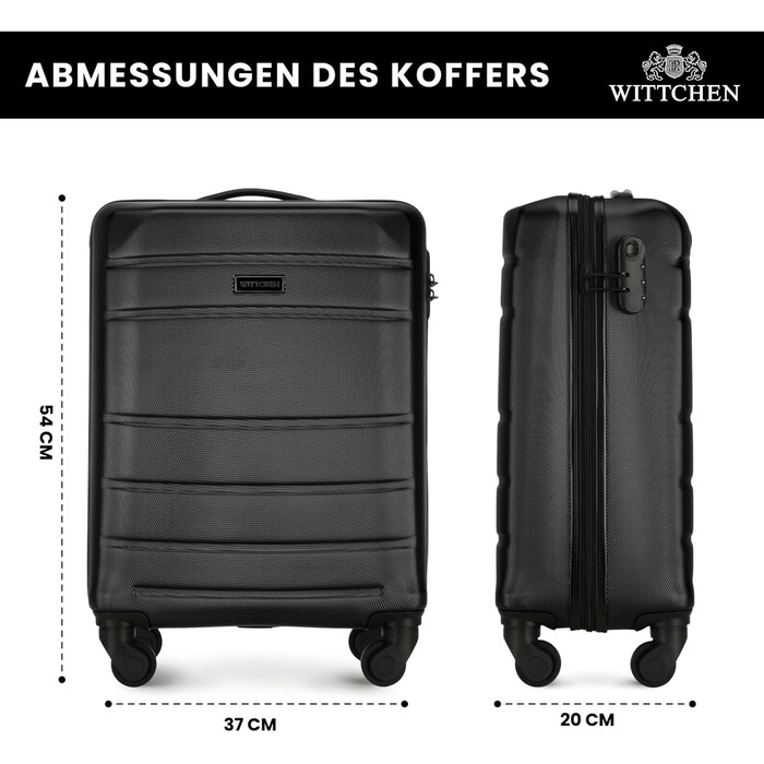 WITTCHEN Globe Line: Чемодан-ролер ручної поклажі з ABS, 4 колеса, кодовий замок, телескопічна ручка, чорний | Розмір S | Підходить для Lufthansa, Eurowings, Ryanair, Condor, Discover Airlines