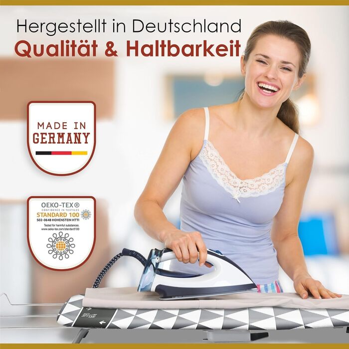 Покриття для прасувальної дошки arteneur® Made in Germany, 120x40 см, відбиває тепло, гумка, зона ковзання, OEKOTEX100, 4 розміри, для парогенератора та праски