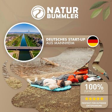 Килимок для кемпінгу NATURBUMMLER® Ultraleicht Cloud Nap+ - надувний, 195x56 см, водостійкий, складаний, для трекінгу, подорожей, фестивалів, природи, зелений