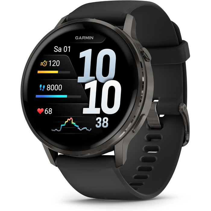 Розумний годинник Garmin Venu 4 45mm: AMOLED дисплей, 12 днів роботи, 80+ спортивні режими, EKG, моніторинг здоров'я, фітнес-тренер, функції для інвалідних візків, чорний/сірий