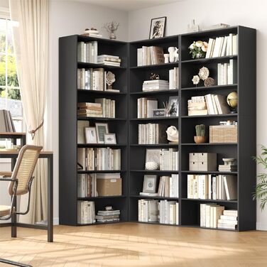 Книжкова шафа FirFurd з 7 полицями, чорна, 209,5x60x23,5 см, для вітальні, офісу та спальні