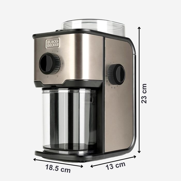 Електрична кавомолка BLACK+DECKER BXCG150E 150W з регулюванням помелу, нержавіюча сталь, 50г, чорна