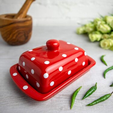 City to Cottage - Butterdose Keramik | Red and White | Polka Dots | Handmade | 250 gram ceramic butter dish with lid