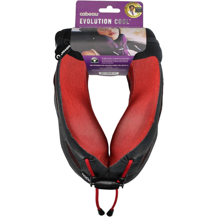 Надувна подушка для шиї Cabeau Evolution Cool для тривалих перельотів – охолоджуючий memory foam з вентиляційними отворами, компактна з чохлом (червона)