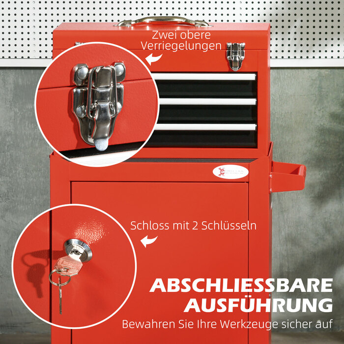 HOMCOM Lockable Toolbox with Steel Handle, Red, Ideal for Tools & Storage