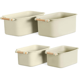 Navaris 4x Storage Box Storage Crate with Wooden Handle - Plastic Box Organizer for Storage - Container Box for Bathroom Kitchen