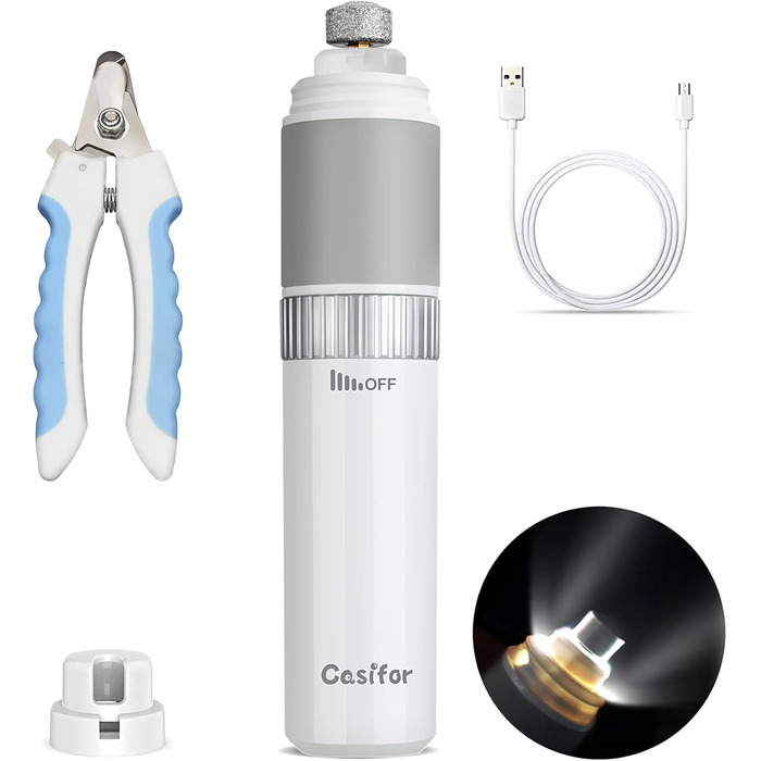 Шліфувальник для собачих кігтів, шліфувальна машинка 40 дБ для собак, котів, птахів (без LED-підсвічування), білий