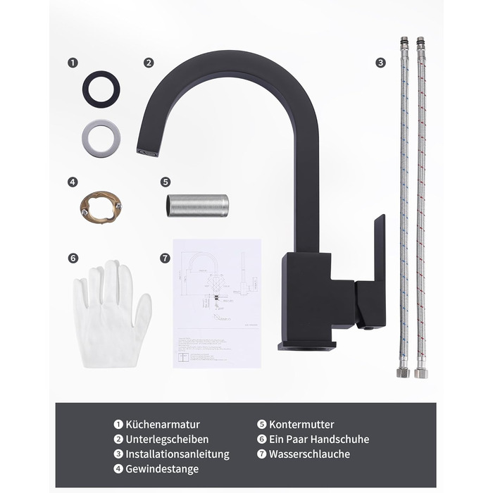 Кухонний змішувач з нержавіючої сталі, 360° поворотний, для кухні, вантажівки, ванної кімнати (чорний)