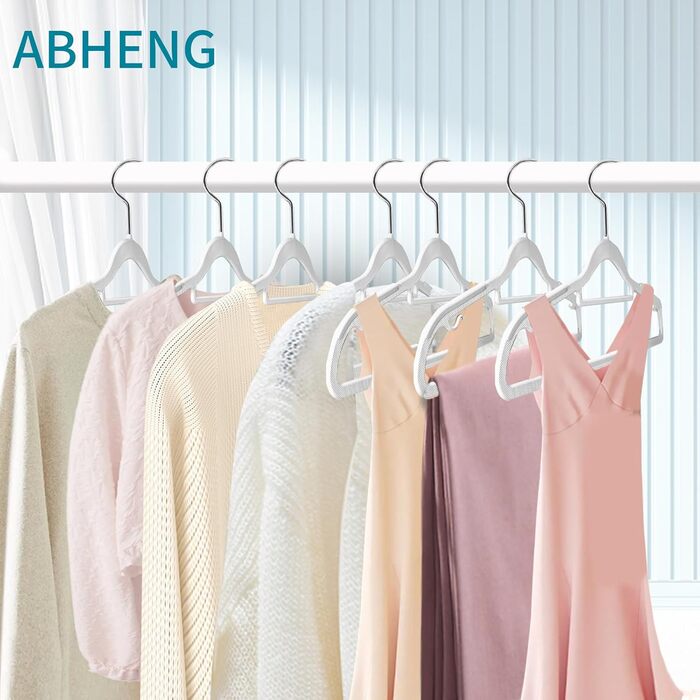 100 штук вішалок для одягу, неслизький пластик, обертовий гачок 360°, товщина 0,5 см, довжина 42 см, для пальто, суконь, сорочок, APY03G (білий + срібло)