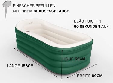 Надувна ванна Tubble® Royale 255 літрів - складана ванна для дорослих, 188 см, швидкий монтаж, для дому та вулиці, домашнє спа, крижана ванна (255 л, Emerald Green)
