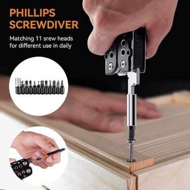 Morpilot Мультитул 25 в 1: багатофункціональний інструмент з нержавіючої сталі, 11 біт для шуруповерта, пліер, відкривачка для пляшок, карабін, з чохлом для кріплення до ременя