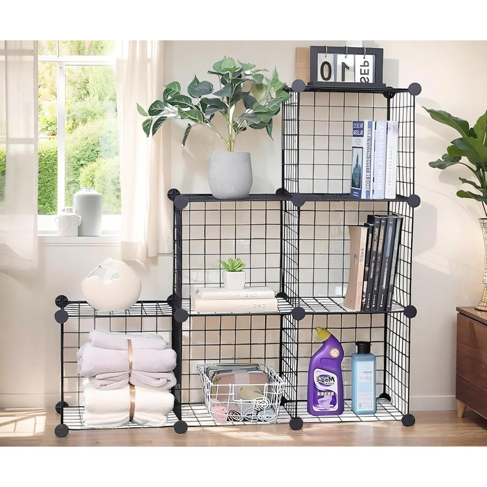 YCOCO Storage Shelf with 6 Cube Shelves, Bookshelf, Bookshelf for Bedroom, Office, Dorm Room, University, Living Room, Black. (Wire-6 Cubes)
