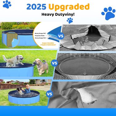 80x20 cm Foldable Dog Pool – Collapsible Plastic Hard Pool for Dogs and Children, Non-Slip Pet Bathtub for Outdoor Use in the Garden, Lightweight and Portable (Blue)
