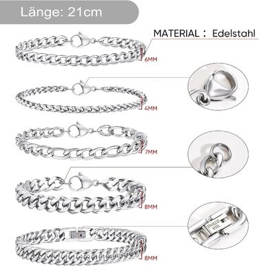 Чоловічий браслет TempBeau: срібно-чорний, з нержавіючої сталі, 19/21 см, панцерна ланцюг, стильний аксесуар для чоловіків, подарунок для тата/друга