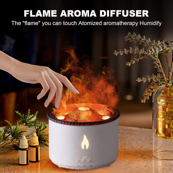 Vulkan Humidifier Flame Aroma Diffuser: 360ml Aromatherapy Humidifier 2 Mist Modes Humidifier Remote Control Oil Cold Mist Diffuser with Night Light for Home, Gym
