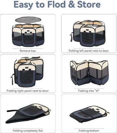 Клітка-вигул для цуценят та котів 4 Pet, складана, для дому та вулиці, з мискою, блакитно-біла