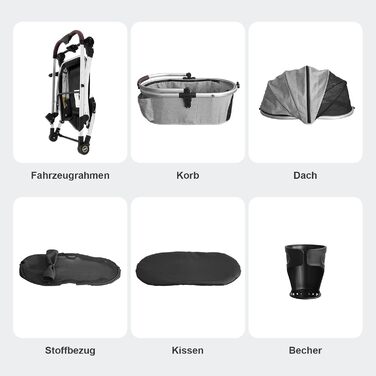 Візок для собак, складаний, до 25 кг, сірий. Алюмінієвий каркас, поворотні колеса, гальма, страхувальний ремінь, м'яке сидіння