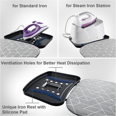 Прасувальна дошка Duwee Extra велика з парогенератором, термостійкий чохол з товстим двошаровим наповнювачем, регульована висота, міцні стабільні ніжки та складана, 122 x 43 см, сіра