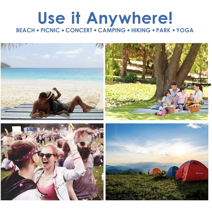 GIVERARE Пікнікова ковдра для пляжу, XL, пісконепроникна, водовідштовхувальна, для кемпінгу, на відкритий простір, швидковисихаюча, сімейна, для подорожей, пікніків, фестивалів, газону